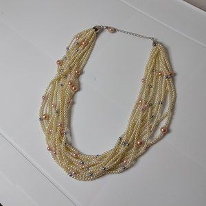 Layered Cream Colored Small Bead Necklace Adjustable 18 To 20 Inches Long